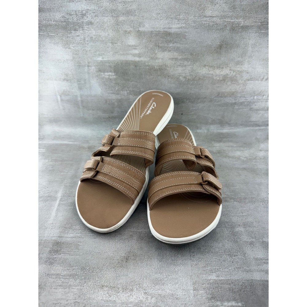 Clarks Cloudsteppers Women Tan Slide Sandals Cushion Soft 261721194075 Size 10